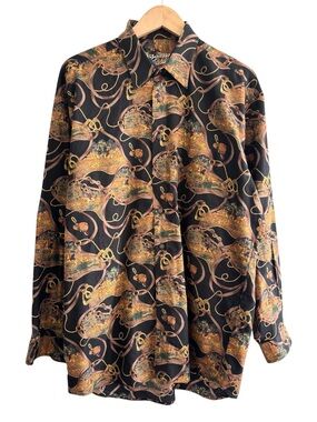 Vintage RARE Jack Lipson Western Equestrian 100% Cotton Black Button-Up Shirt